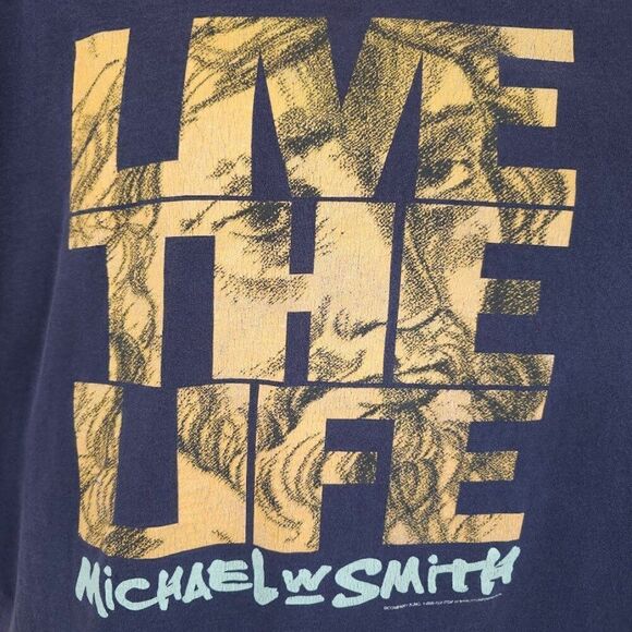 Vintage Michael W Smith T Shirt Mens Size XL Blue 90s Live The Life Christian - Picture 2 of 8